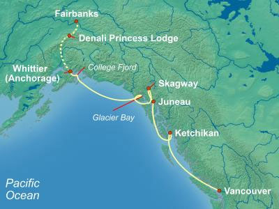 Princess Cruises 10-day Alaska Cruise tour map